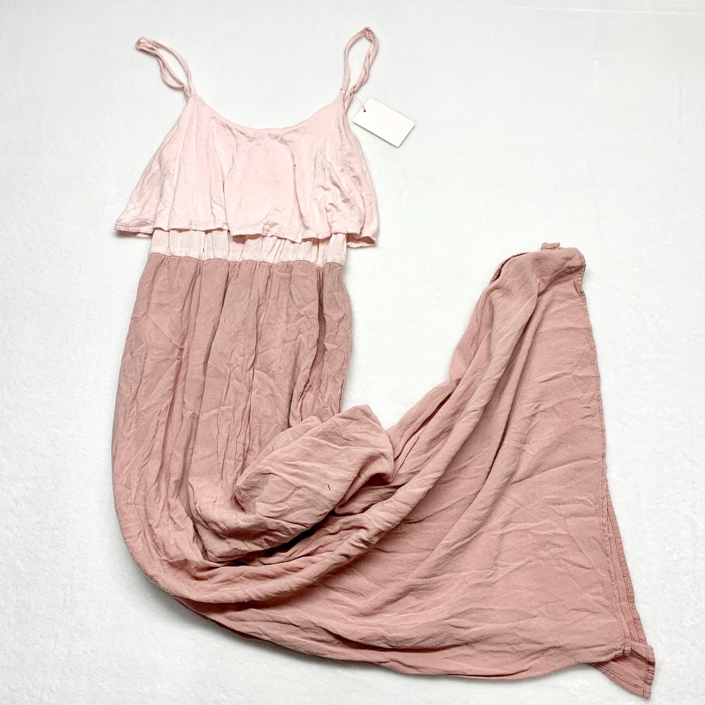Charlotte Russe Boho Ruffle Maxi Dress Womens‎ Size S Pink Colorblock Spaghetti